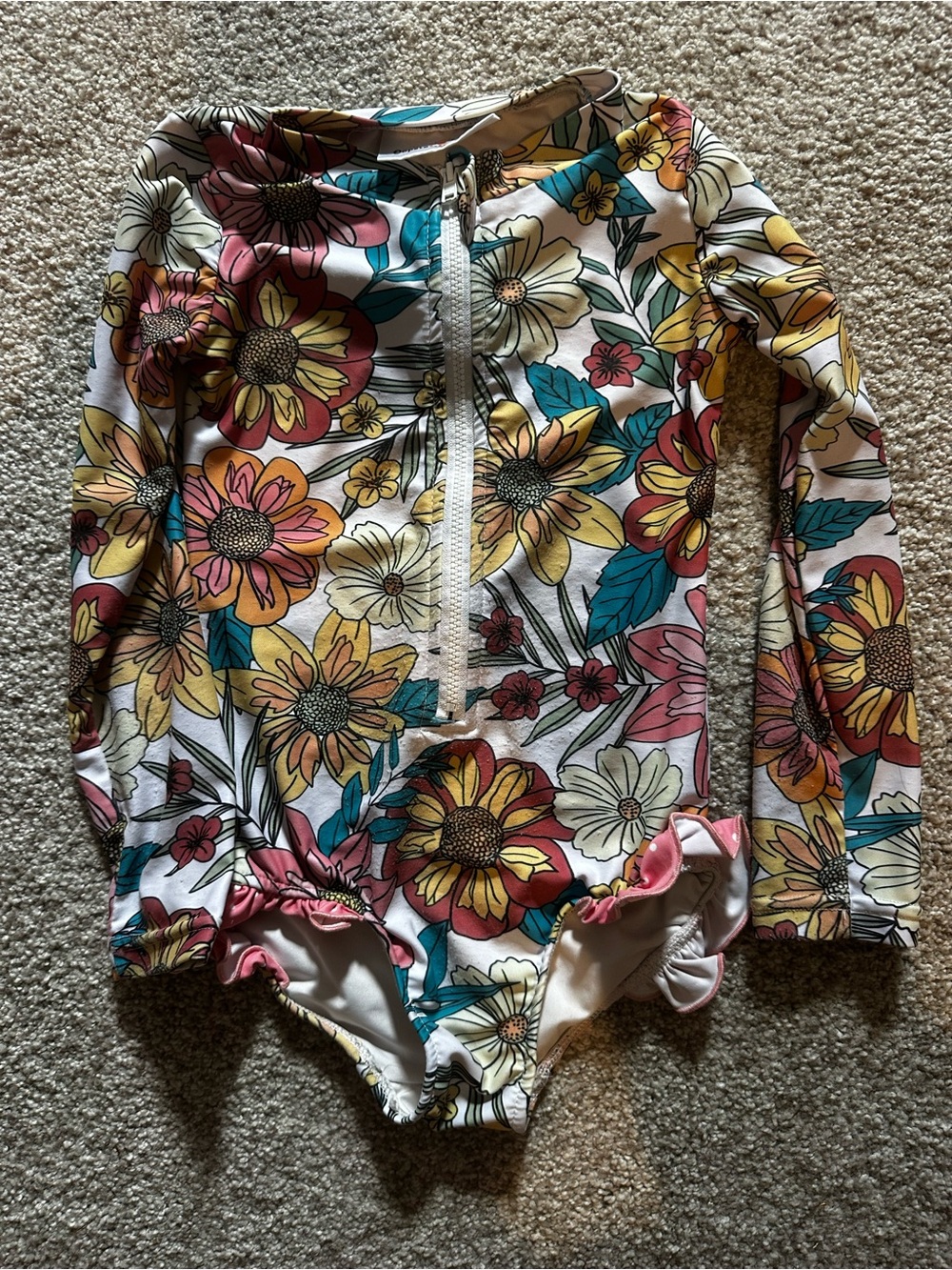 Oopsie Daisy Girls Long Sleeve Floral One-Piece Rash Guard Swimsuit – Size 4